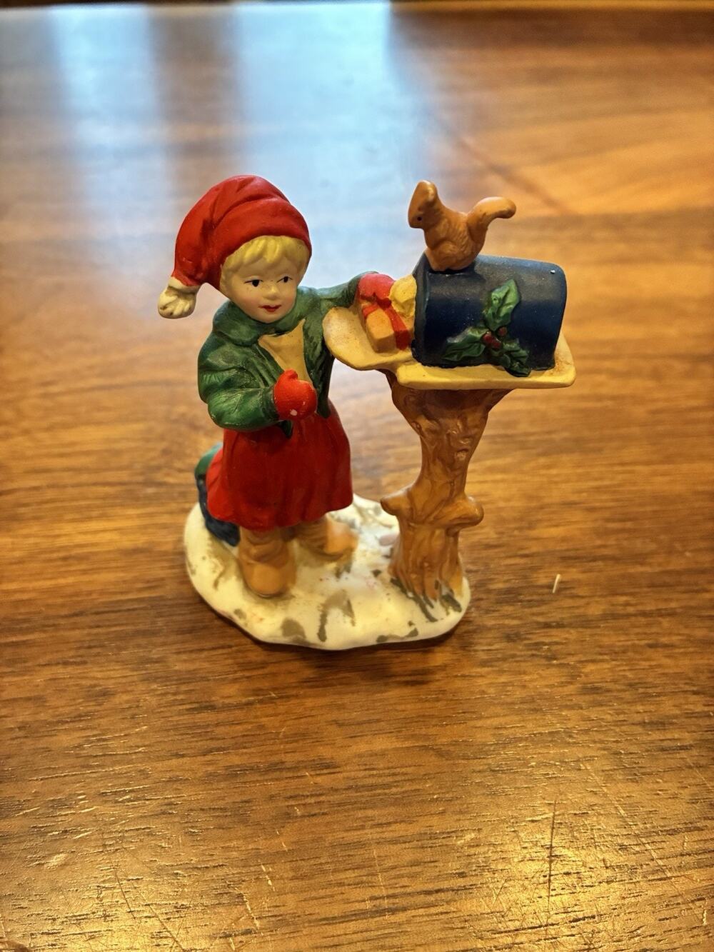 Russ Berrie An Old Fashioned Christmas Figurine Boy at Mailbox 9729 Squirrel